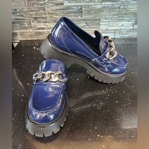 NEW Jeffrey Campbell 6 Recess Platform Loafers Blue Gold Chain Grunge Preppy